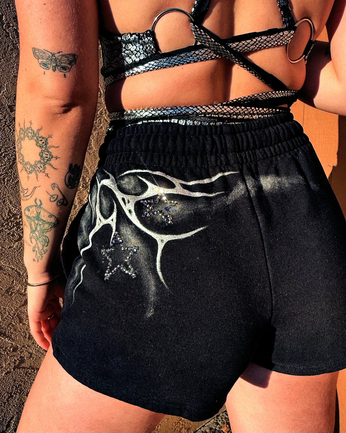 Midnight Medusa Painted & Blinged Sweat-Shorts