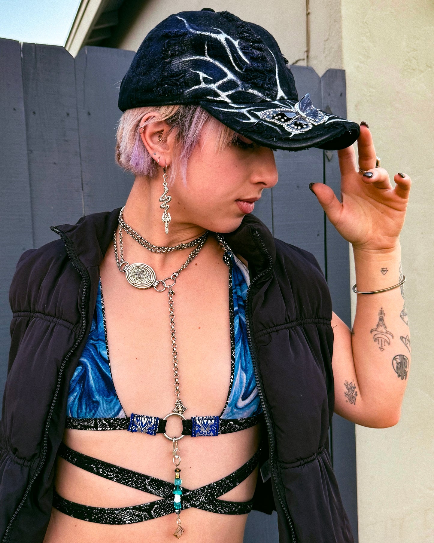 Midnight Butterfly Hand-Painted Hat