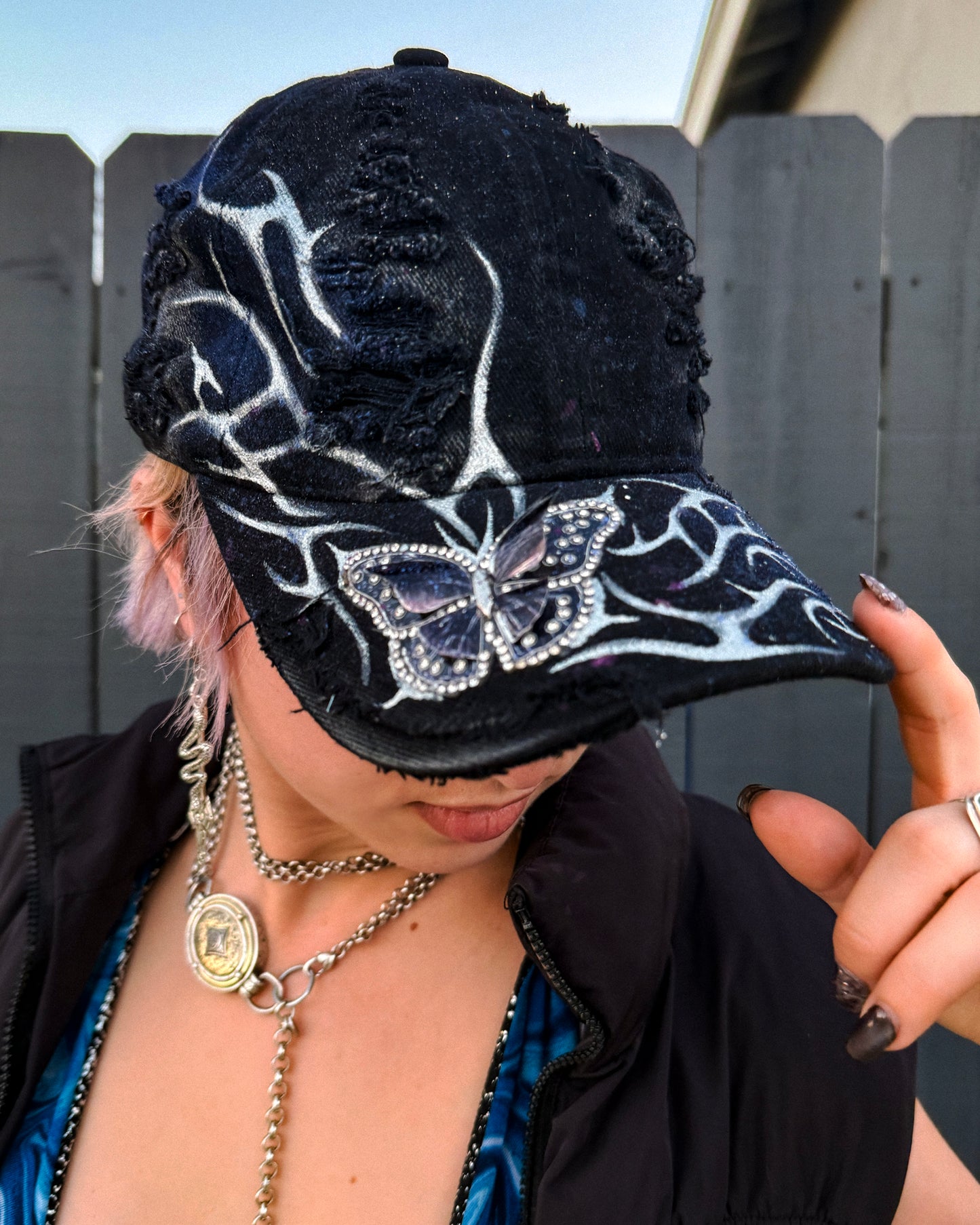 Midnight Butterfly Hand-Painted Hat