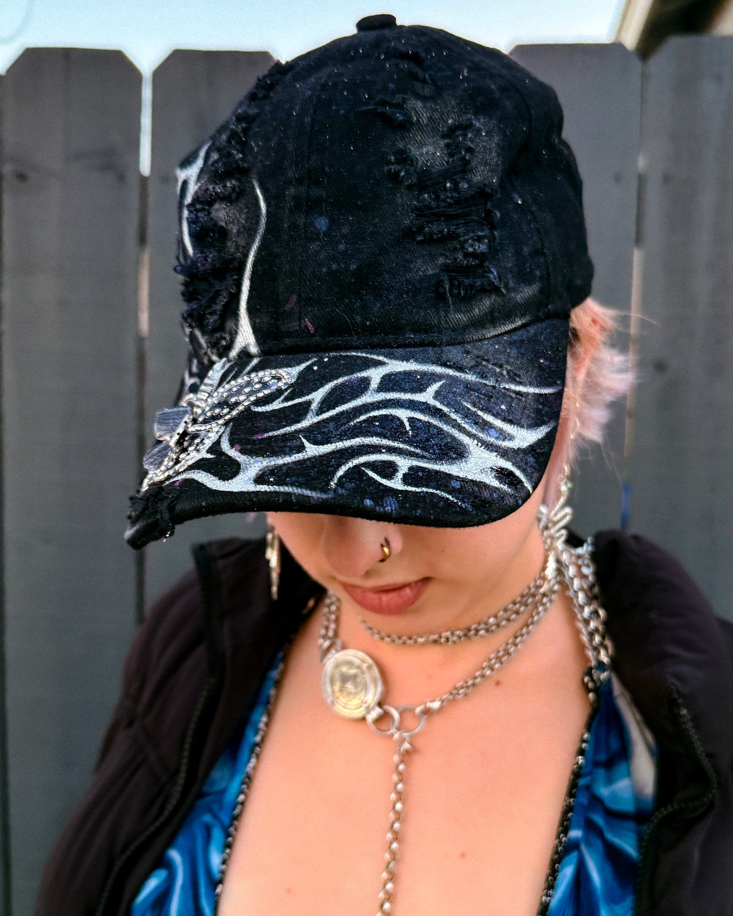 Midnight Butterfly Hand-Painted Hat